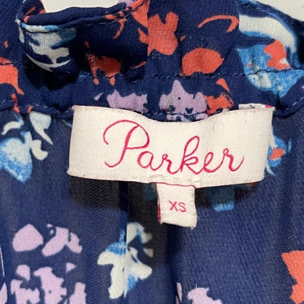 Parker XS Navy Floral On Off Shoulder Half Sleeve Blouse - Picture 4 of 5